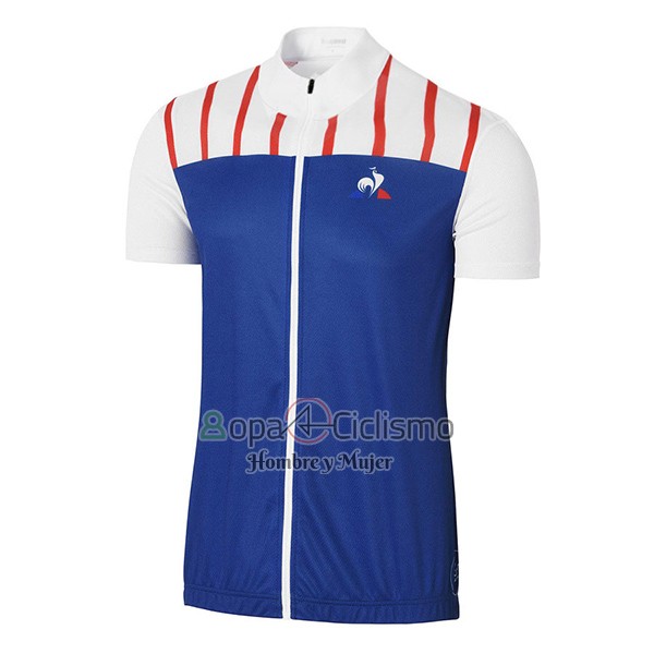 Coq Sportif Tour DE Francia Ropa Ciclismo Culotte Corto 2017 Hombre Mangas Cortas Azul y Blanco